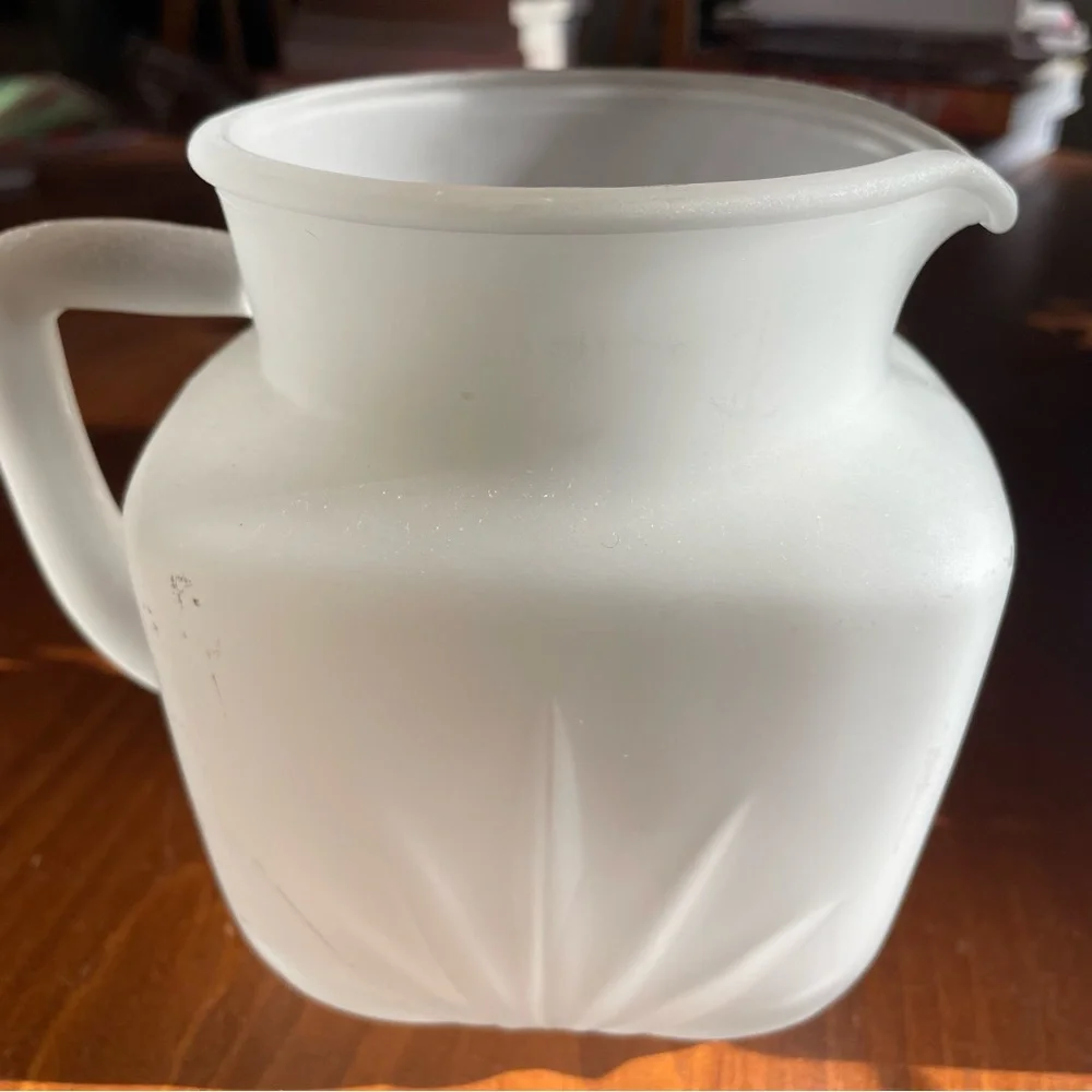 Vintage Orange Juice Satin Glass Pitcher & Six Matching Glasses
